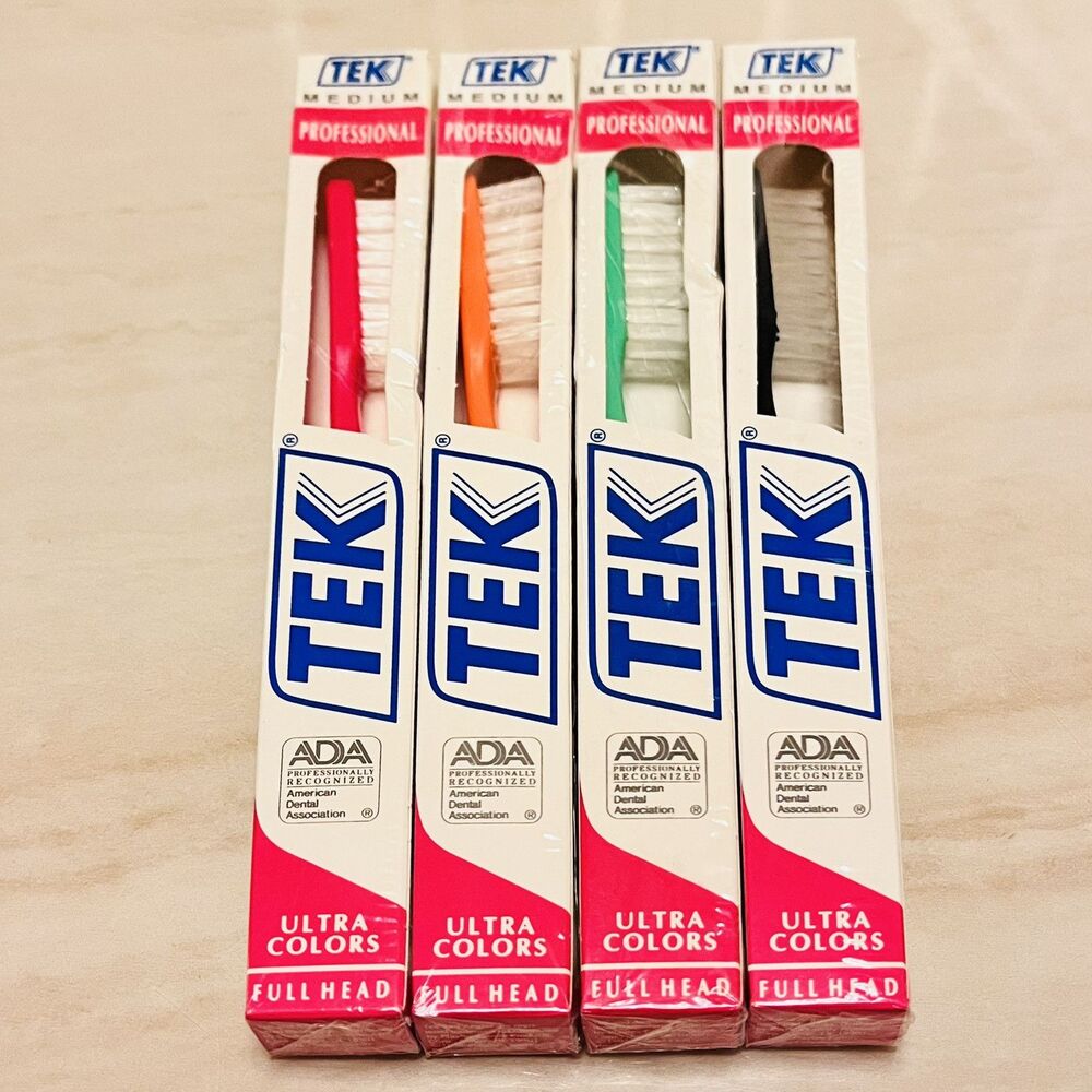 4 Packs Vintage Tek Professional Toothbrush Full Head Medium Sealed Ultra Colors